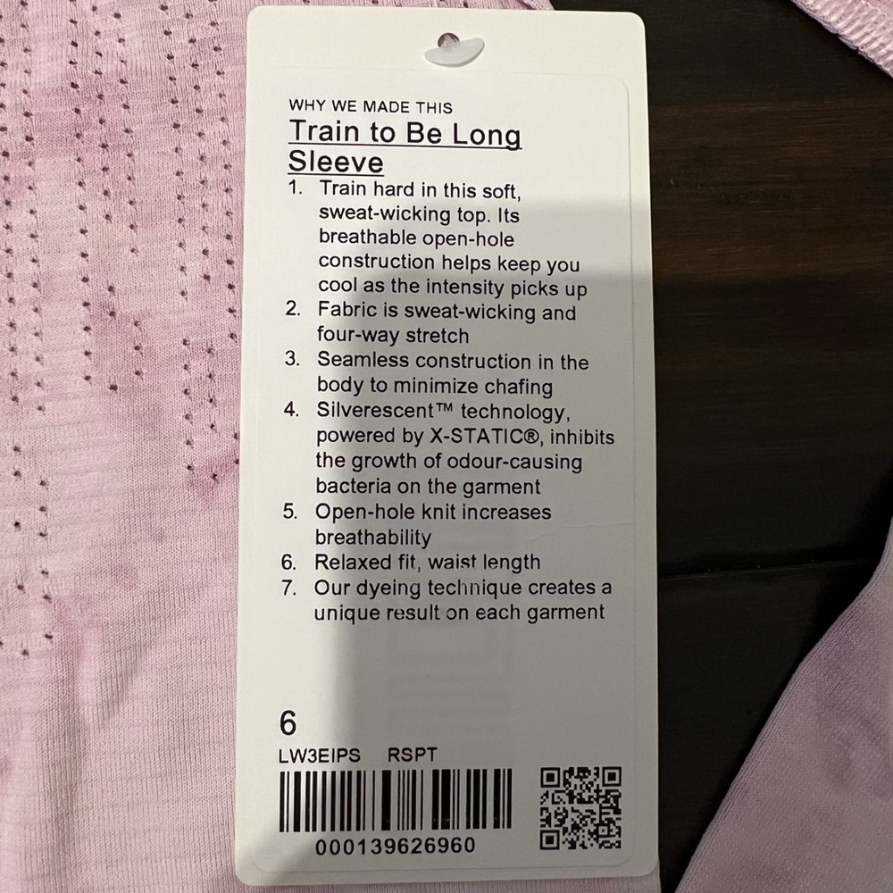 NWT Lululemon Train To Be Long Sleeve top pink/white tie dye RSPT size 6 - Picture 10 of 10